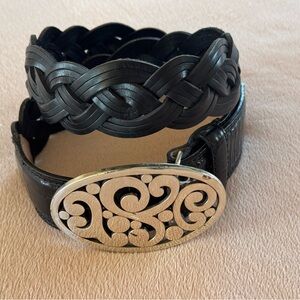Brighton Black Braided Belt with Silver Plated Oval Buckle. Size 32”